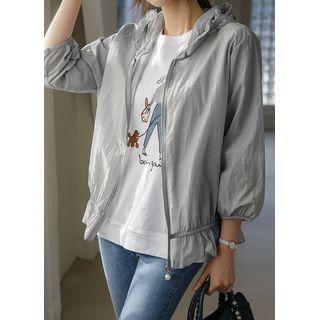Faux-pearl Frilled Lightweight Zip-up Hoodie