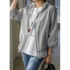 Faux-pearl Frilled Lightweight Zip-up Hoodie