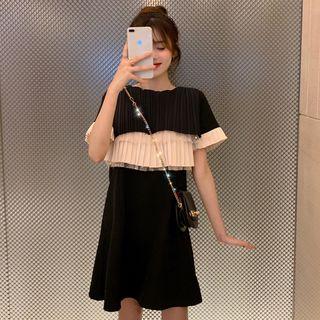 Short-sleeve Chiffon Panel Mini Dress