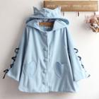 Cat Ear Lace Up Detailed 3/4 Sleeve Hooded Coat