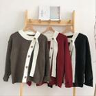 Color-block Single-breasted Long-sleeve Knit Cardigan