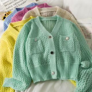 Pocket Detail Pointelle Knit Cardigan