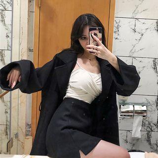 Double-breasted Coat/ Mini Pencil Skirt