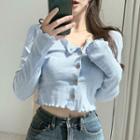 Long-sleeve Lettuce Edge Button-up Crop Top