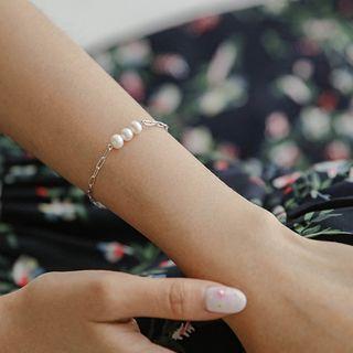 Freshwater-pearl Chain Bracelet Silver - One Size