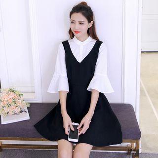 Mock Two Piece 3/4 Sleeve A-line Dress
