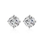 925 Sterling Silver Simple Geometric Round Cubic Zirconia Stud Earrings Silver - One Size