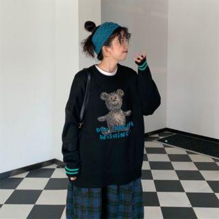 Bear Sweater / Plaid Midi Skirt