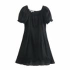 Short Sleeve Ruffled-trim Plain Mesh Mini Dress