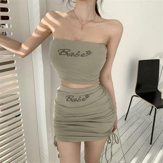 Strapless Lettering Top / Pencil Skirt