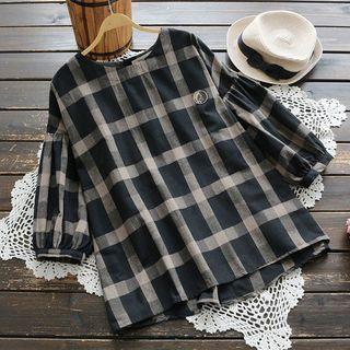 Check 3/4-sleeve Blouse