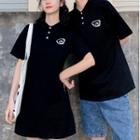 Couple-matching Short-sleeve Bear Print Mini A-line Polo Dress / Polo Shirt