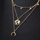 Moon & Star Layered Necklace Gold - One Size