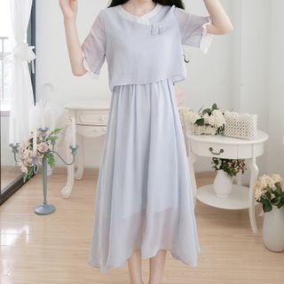 Short-sleeve Embroidered Flower Hanfu Dress