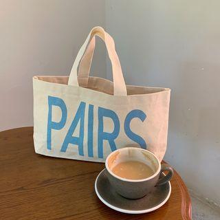Lettering Canvas Tote Bag Paris - Beige - One Size