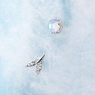 Non-matching 925 Sterling Silver Rhinestone Mermaid Tail & Faux Crystal Earring 1 Pair - S925 Sterling Silver - One Size