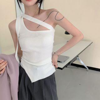 Sleeveless One-shoulder Plain Irregular Top