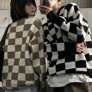 Couple Matching Two-tone Checkered Sweater