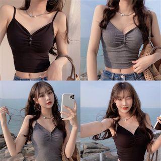 V-neck Plain Slim-fit Camisole Top