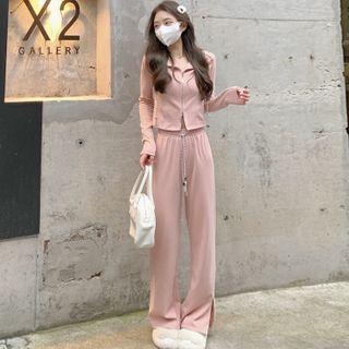 Zip-up Jacket / Slit Wide Leg Pants