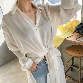 Self-tie Sheer Maxi Shirtdress