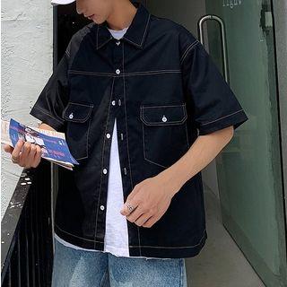 Short-sleeve Contrast Stitching Shirt