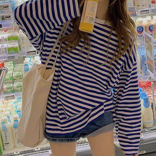 Long-sleeve Striped T-shirt T-shirt - Stripe - Blue - One Size