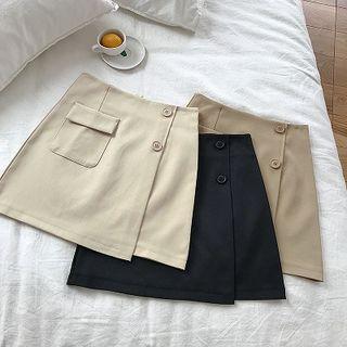 Plain Asymmetric High-waist Skirt