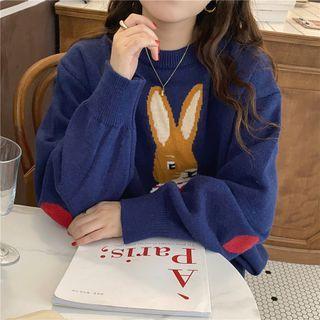 Rabbit Jacquard Sweater Blue - One Size