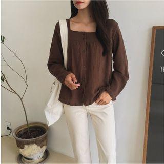 Square-neck Crinkled Blouse