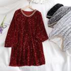 Sequined Long-sleeve Shift Dress