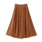 High Waist Mesh Panel Plain A Line Skirt