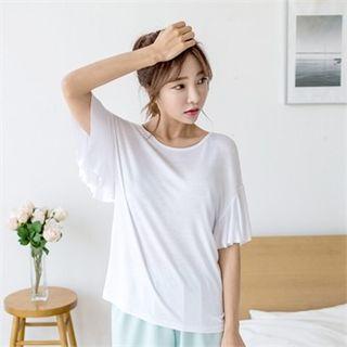 Round-neck Ruffle-sleeve Top