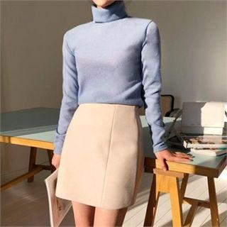 Brushed-fleece Turtle-neck Top In 6 Colors