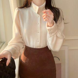 Mock-neck Faux-pearl Blouse