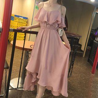 Off-shoulder High-low Short-sleeve A-line Dress