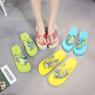 Printed Scarf Platform Flip-flops
