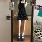 Floral Print Spaghetti-strap Mini A-line Dress Daisy - Black - One Size