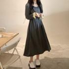 Long-sleeve A-line Midi Dress Dark Gray - One Size