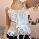 Lace Paneled Button-up Tie-front Cami Top