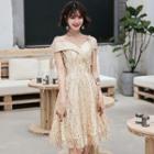 Off-shoulder Sequined A-line Cocktail Dress