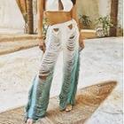 Distressed Fringed Straight Leg Pants