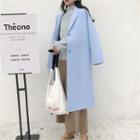 Single-breasted Wool Blend Coat Sky Blue - One Size
