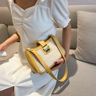 Floral Embroidered Woven Panel Shoulder Bag