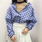 Gingham V-neck Long-sleeve Blouse