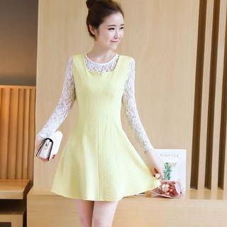 Set: Long-sleeve Lace Top + Tank Dress