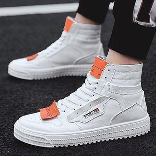 Faux Leather Label Accent High-top Sneakers