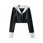 Mock Two-piece Hooded Cropped Jacket
