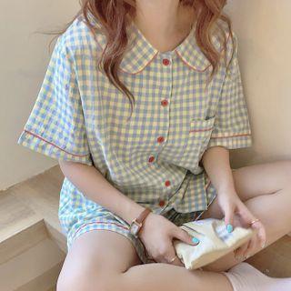 Elbow-sleeve Plaid Sleep Shirt / Lounge Shorts / Lounge Pants / Sleep Dress