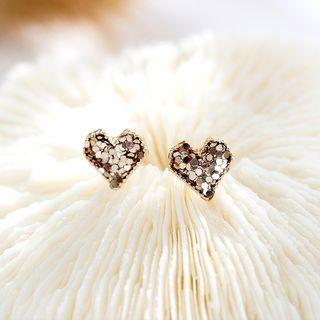 925 Sterling Silver Heart Stud Earring Al2835 - Gold - One Size
